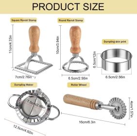 Ravioli Pasta Cutter Wheel Set of 5, Ravioli Makers with Roller Ravioli Stamp Cutter Set with Wooden Handle
