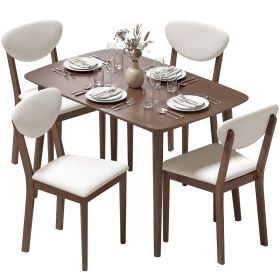 5-Piece Dining Table Set for 4, Mid-Century Modern Kitchen Table and Chairs, Cream White