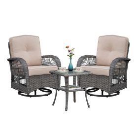 3-Piece Outdoor Wicker Swivel Rocker Bistro Set, Patio Conversation Set with 2 Swivel Rocking Chairs