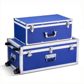 Metal Storage Trunk, Set of 2, Wooden Suitcase Storage Boxes with Padlocks, Large Trunk Includes Casters and 3 Metal Handles