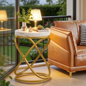 Round End Table, Tall Sofa Side Table with Faux Marble Top