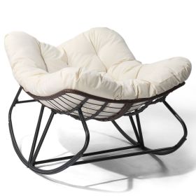 Oversized Rattan Papasan Chair, Outdoor Steel Wicker Rocking Seating with Thick Padded Cushion for Patio, Living Room, Backyard