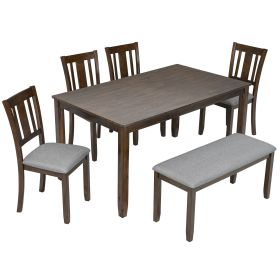 6 Piece Kitchen Dining Set, Rectangular Wooden Dining Table with 4 Upholstered Chairs and a Bench, Dining Table Set for 6 People, Living Room