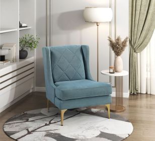 Modern Luxury Blue Chenille Upholstery Wingback Accent Chair 1pc Gold Finish Metal Legs Pocket Coils Diamond Stitched Furniture
