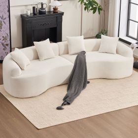 [VIDEO provided ]4 Seater White Sofa with Chenille fabric, 30D ,60 Hardness full sponge,4 pillow for Living Room