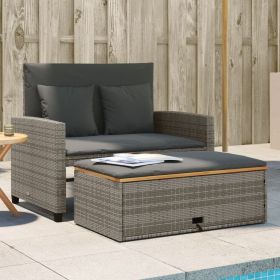 Garden Sofa Gray PE wicker, acacia wood, powder-coated steel Medium