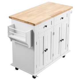 Kitchen Island Cart with Solid Wood Top, 35.4" Width Mobile Carts with Storage Cabinet, Rolling Kitchen Table with Spice Rack, Towel Rack, and Dr