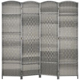Folding Room Divider Screen 4 Panel 6' Tall Privacy Screen Freestanding Wood Partition for Home Office, Mixed Gray
