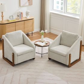 057-Chenille Fabric Modern Upholstered Armchair with Wooden Side Frame , Accent Leisure Chair with Cushioned Seat and Backrest for Living Room