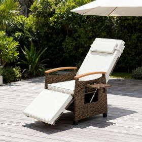 Patio Wicker Recliner Chair with Adjustable Backrest and Footrest (Main Color: White, Main Material: PE Rattan+Iron)