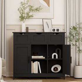 Storage Cabinets,Wooden Floor Cabinet,with Drawers and Shelves Storage Cabinets,Accent Cabinet for Living Room,Bedroom,Bathroom Furniture Home De (Color: Black)